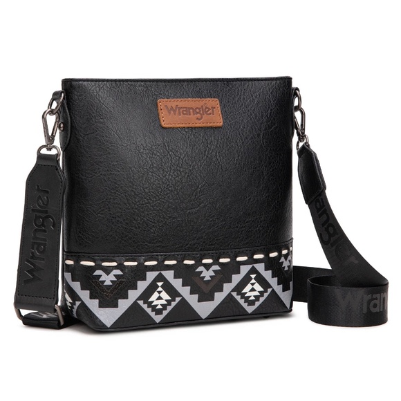 Wrangler Aztec Print Crossbody Bag Black - Picture 1 of 4